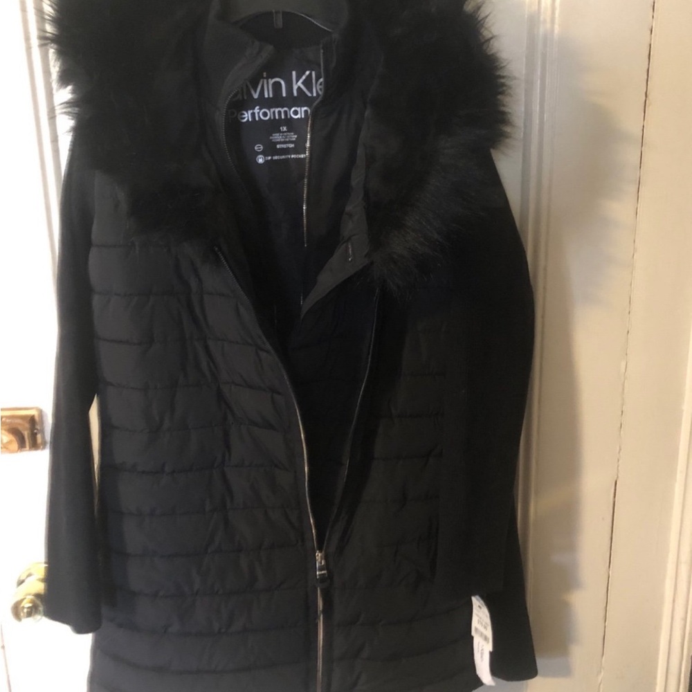 Calvin Klein Black Quilted Puffer with Fur Trim